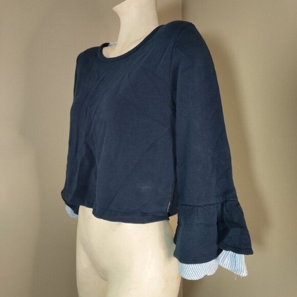 MAEVE Anthropologie Navy Blue White Flounced Bow-Black Pullover S NEW - Picture 4 of 8